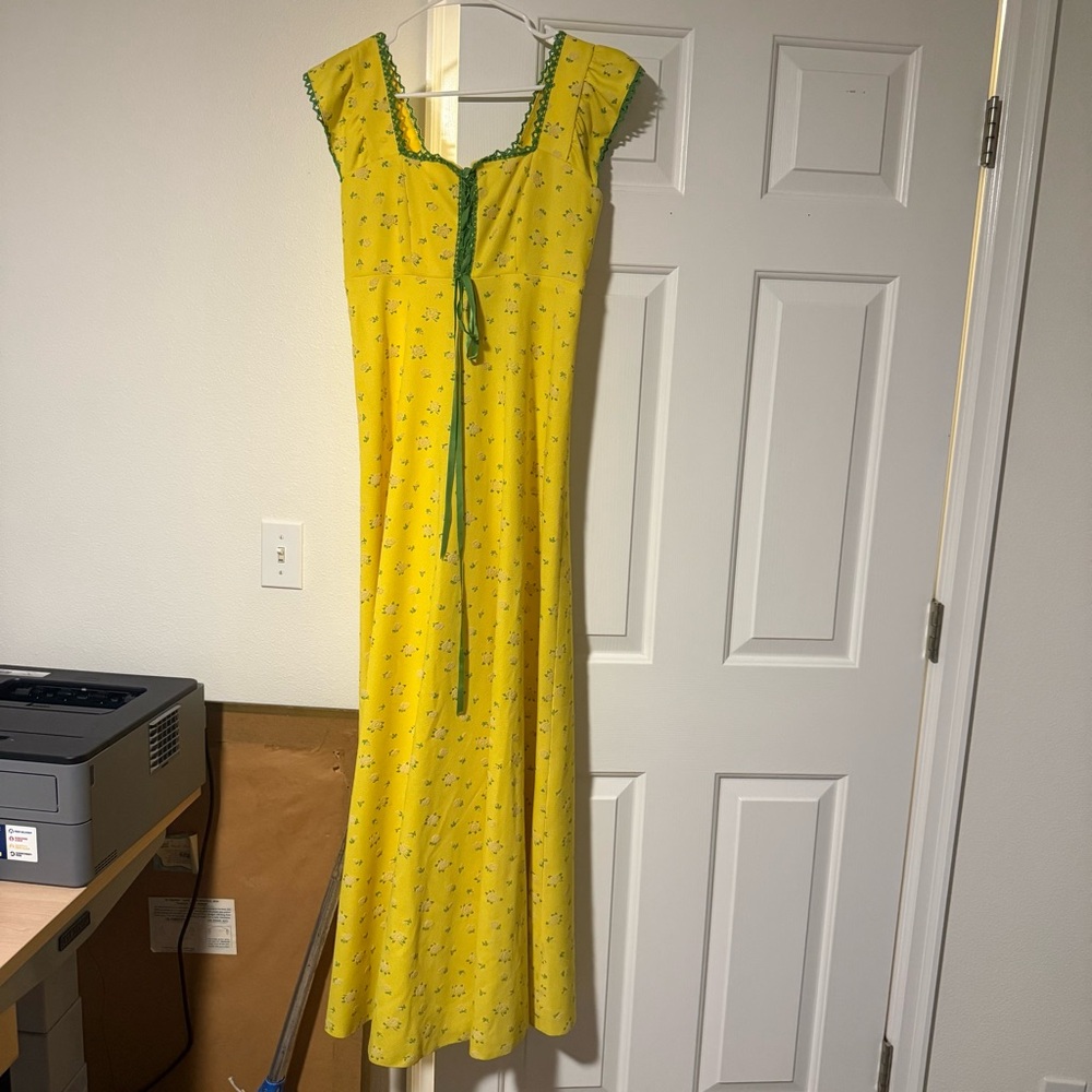 Vintage 70s yellow and green floral dress size small